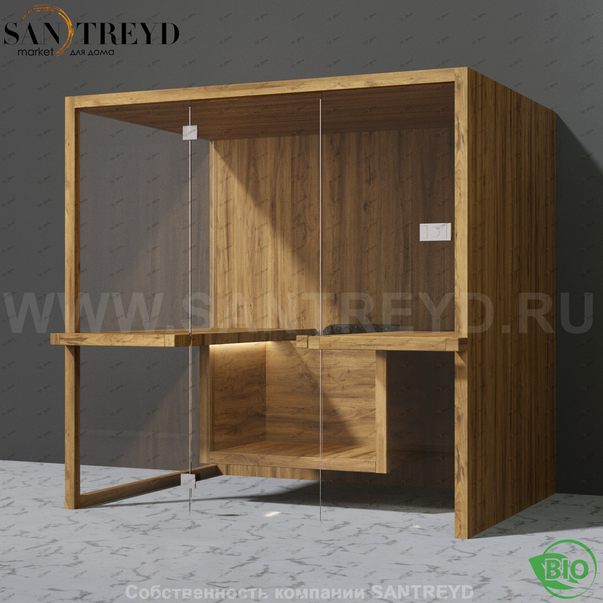 Effegibi AIR BI91800003 Био-сауна. Установка: к стене. Мощность: 9 кВт макс. Размеры: длина 217 см, ширина 162 см. Отделка: осина термообработанная.