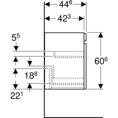 501.905.JR.1 Шкафчик для раковины Geberit Renova Plan, с одним выдвижным ящиком и одним внутренним выдвижным ящиком Geberit  - Вид №59