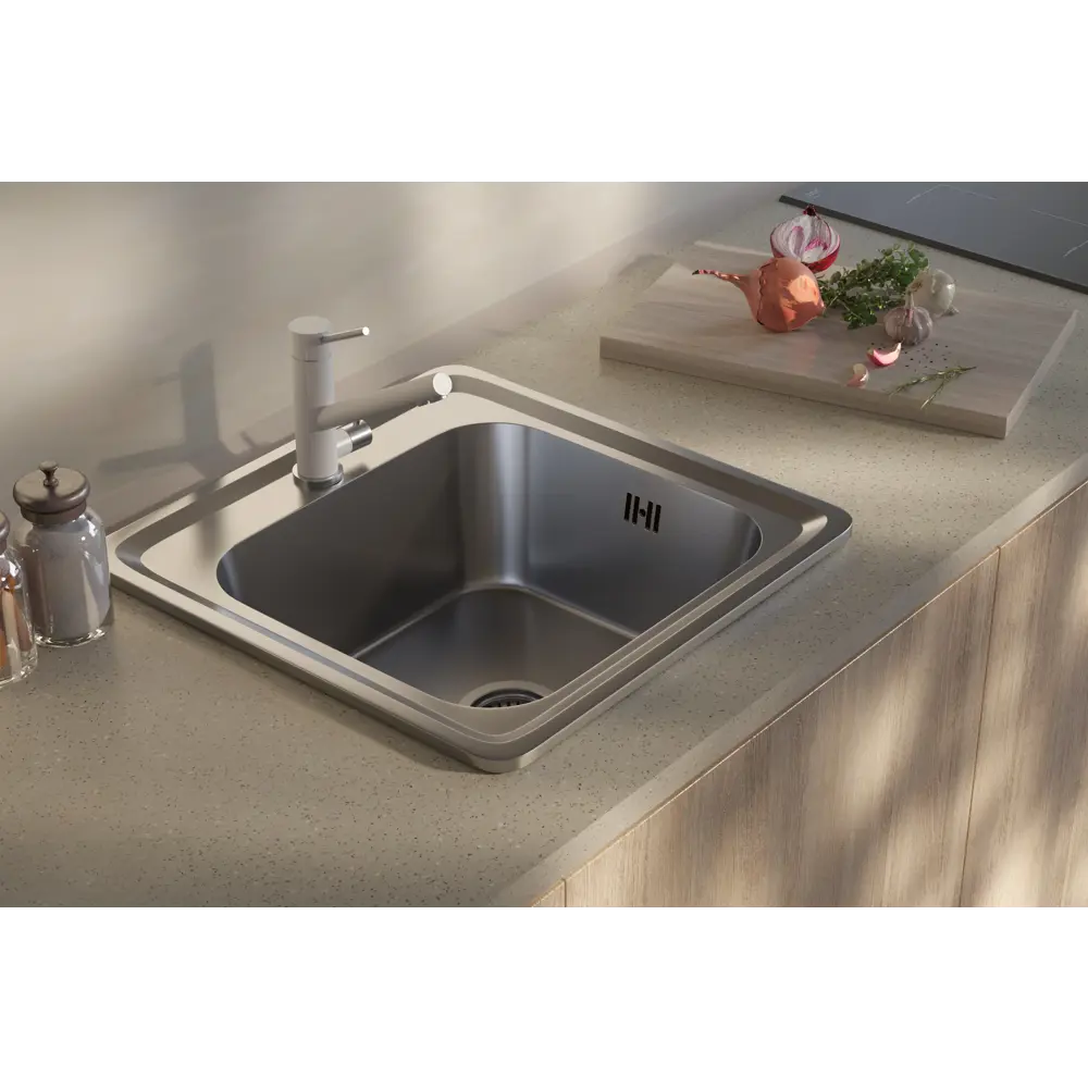 KROMRUS Врезная кухонная мойка 48×48 см с хромированной поверхностью 89404068 STLM-1568857 - Вид №3