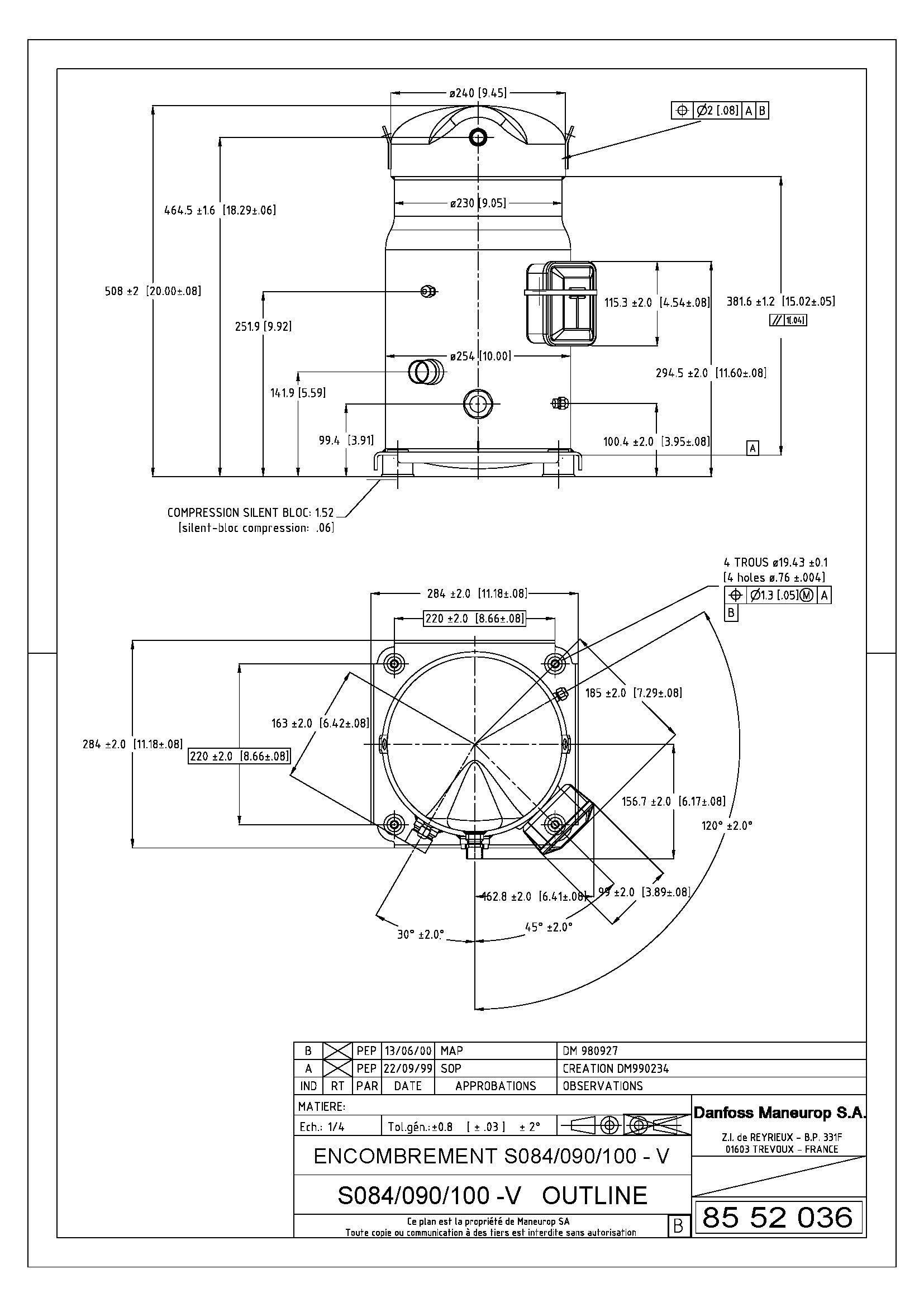 Danfoss SZ — Герметичные спиральные компрессоры, R134a, R407C SZ084-4VM Компрессор спиральный SZ084-4VM  - Вид №6