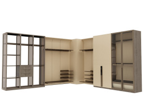 Деревянный и стеклянный угловой шкаф