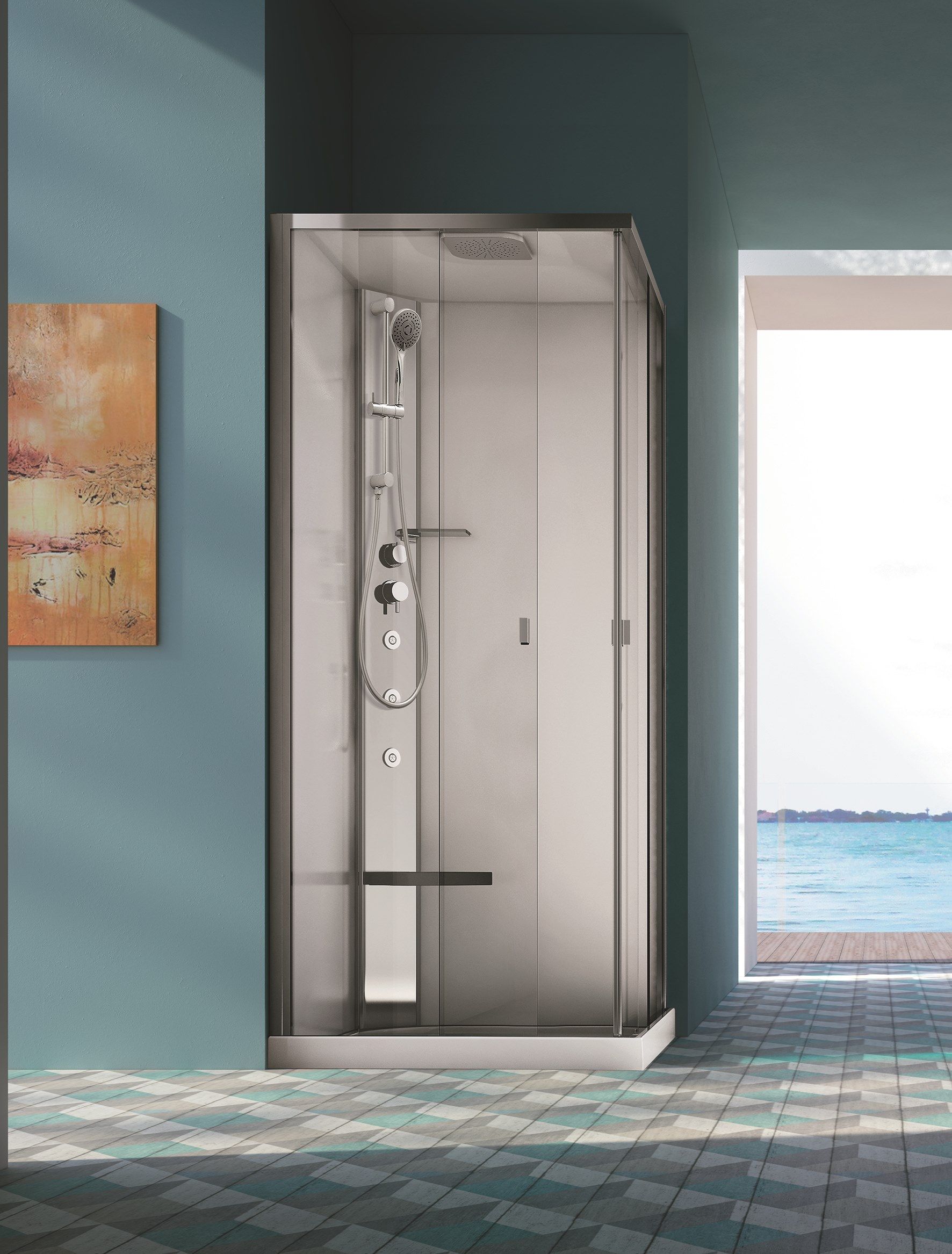 Многофункциональная угловая душевая кабина из нержавеющей стали и хрусталя Gruppo Geromin Звуковая ARCH-00095233 - Вид №2