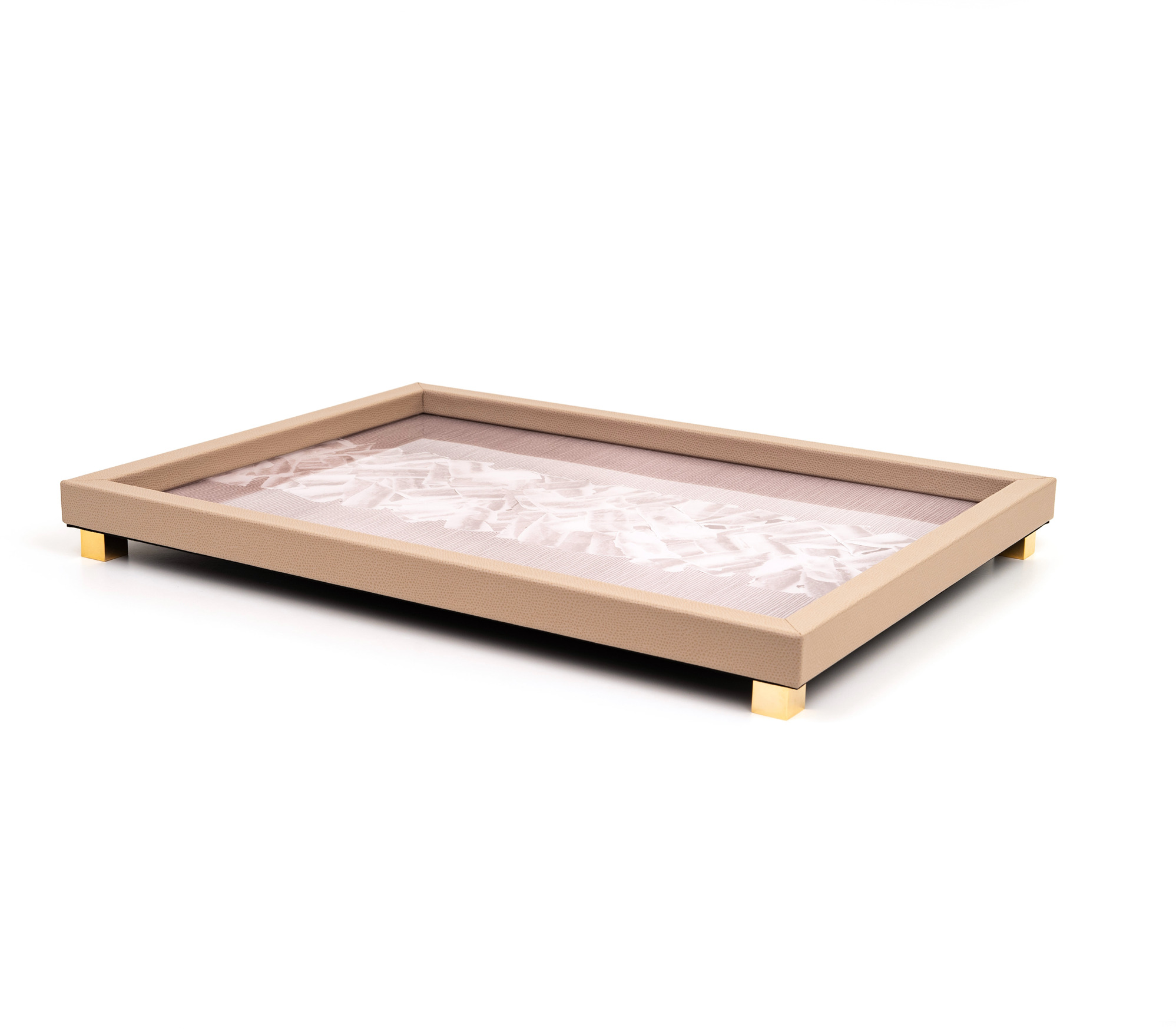 Поднос для заметок - 50X37 см / металл-отделка_золото / зернистая кожа_светло-серый