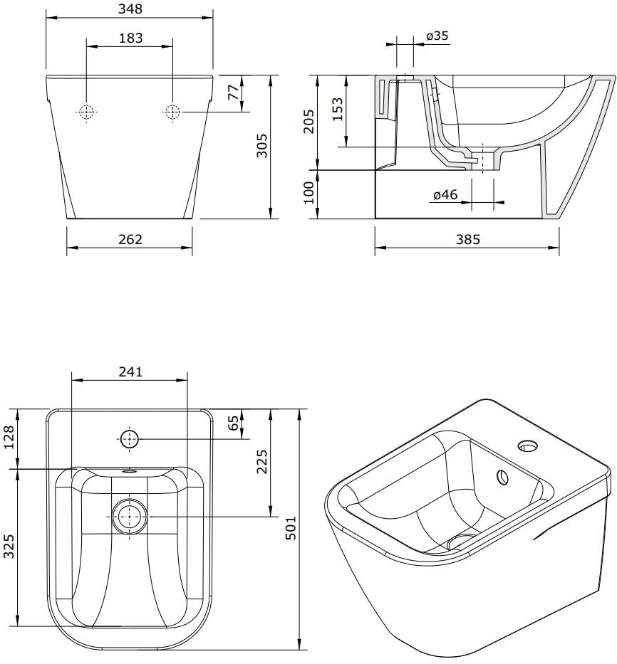 134440004 Биде подвесное Look Sanindusa - Вид №1