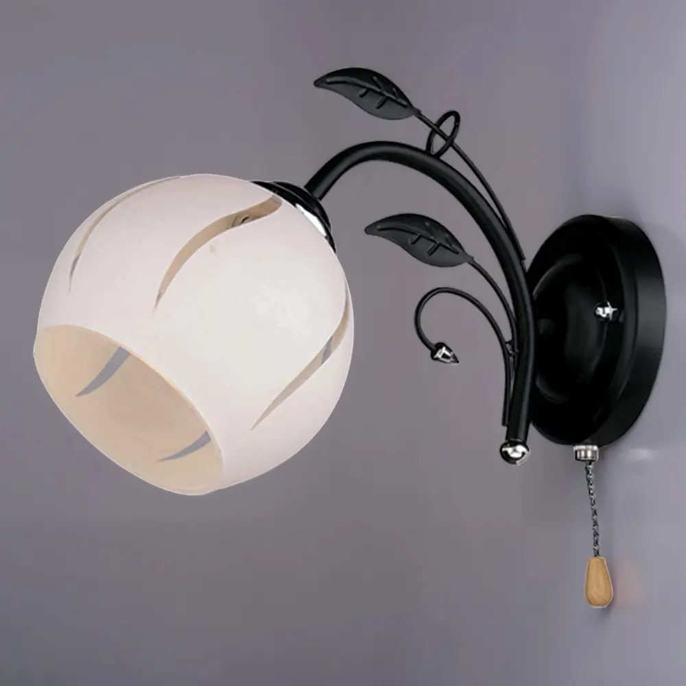 Бра настенное РОССВЕТ Меренга - черный с бежевым плафоном 89426772 STLM-1576870 - Вид №1