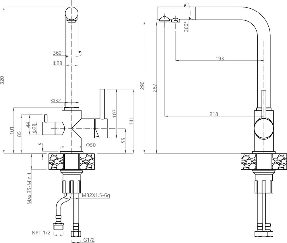 Кухонный смеситель 3611 песочный GranFest  - Вид №1