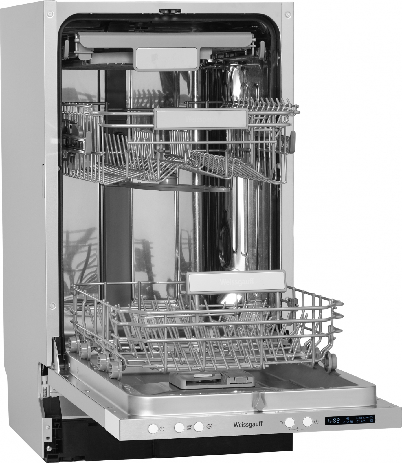 BDW 4573 D Посудомоечная машина с авто-открыванием и инвертором, три корзины, автоматическое открывание дверцы autofold, 10 комплектов посуды, 815 х 448 х 550 Weissgauff Santreyd  - Вид №2