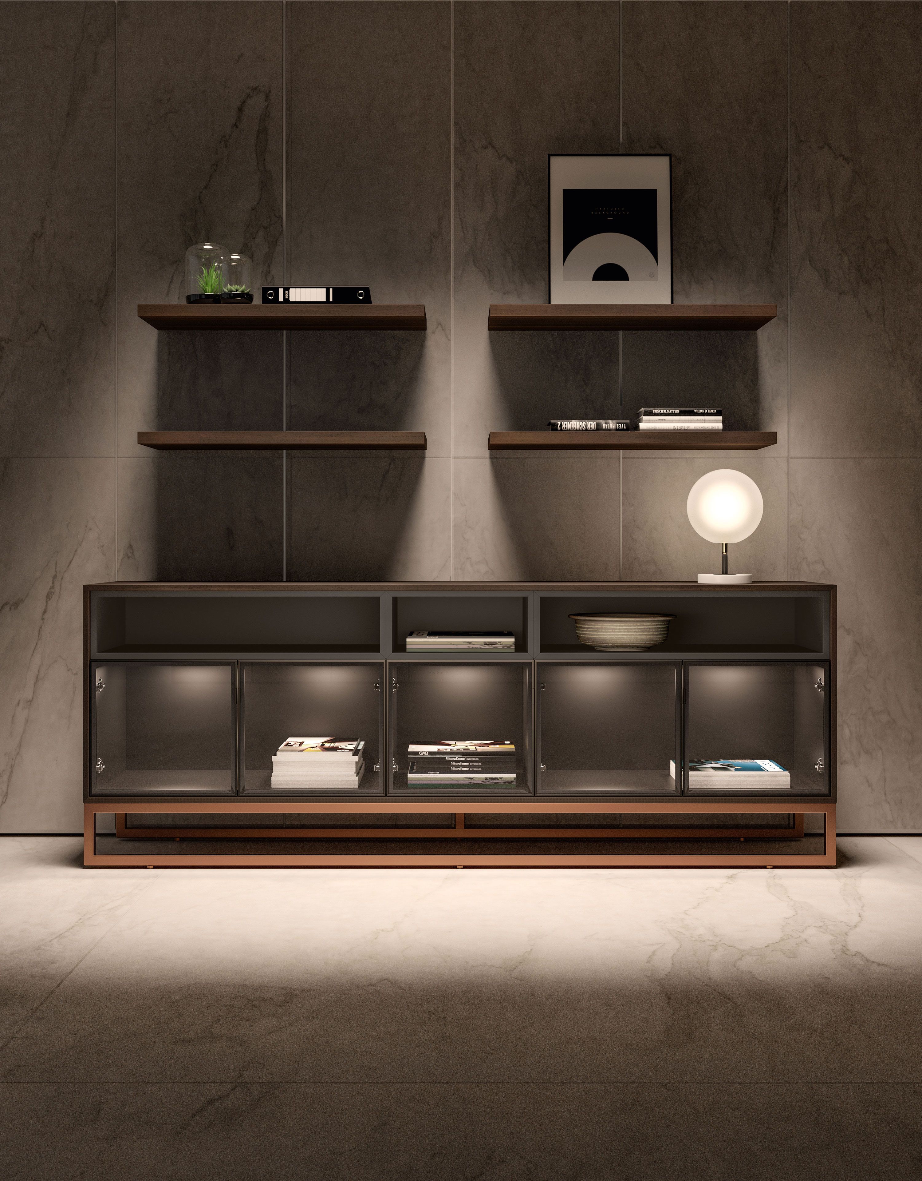 Низкая деревянная и стеклянная офисная мебель с распашными дверями About Office Bold58 ARCH-00010414 - Вид №1