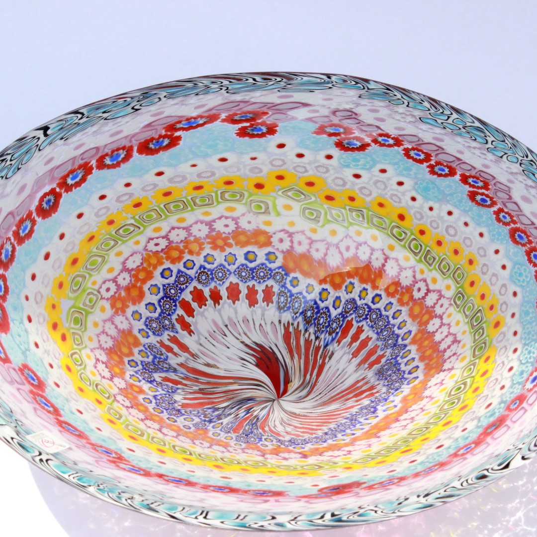 1834 ORIGINALMURANOGLASS Блюдо с разноцветными мурринами миллефиори - муранское стекло 40 см  - Вид №1