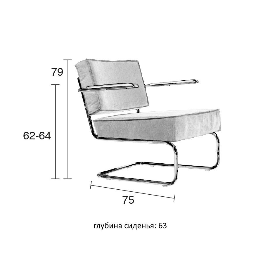 Кресло Lounge Ridge Rib с подлокотниками, серое Zuiver 3100015 - Вид №13