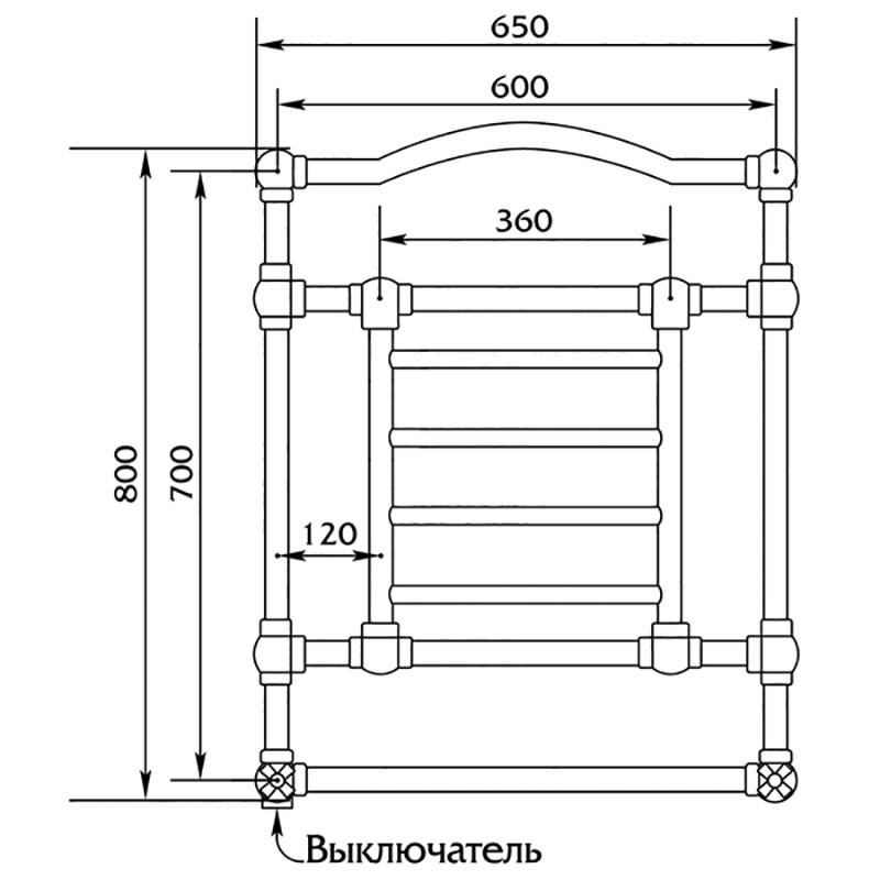 Полотенцесушитель MIGLIORE Edward ML.EDW-EL.500.BR 60 x 80 см - бронза, провод слева  - Вид №1