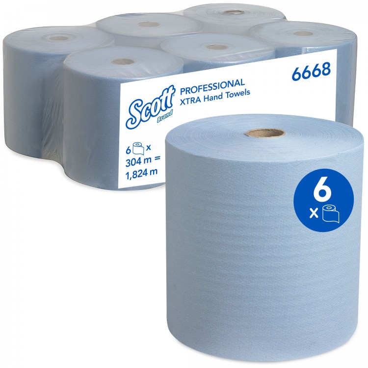 6668 Kimberly Clark Полотенца бумажные в рулоне Kimberly Clark Scott Xtra 6668 1-слойные 6 рулонов по 304 метра 