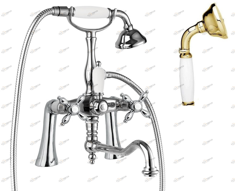 Смеситель на борт ванны с поворотным изливом, шлангом 150 см CEZARES NOSTALGIA-PBV2-03/24-Bi