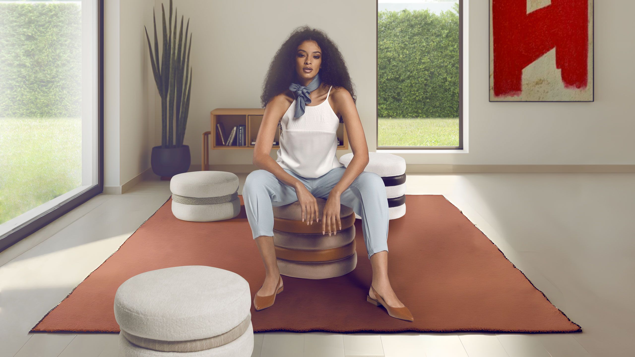 Круглый пуф из ткани Calia Italia Superior ARCH-00017323