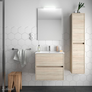 85027 SALGAR Комплект мебели для ванной NOJA 600 OAK CALEDONIA + Раковина + Зеркало + Свет Дуб Каледония