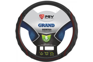 17869585 Оплётка на руль GRAND черный, отстрочка красная, S 121514 PSV
