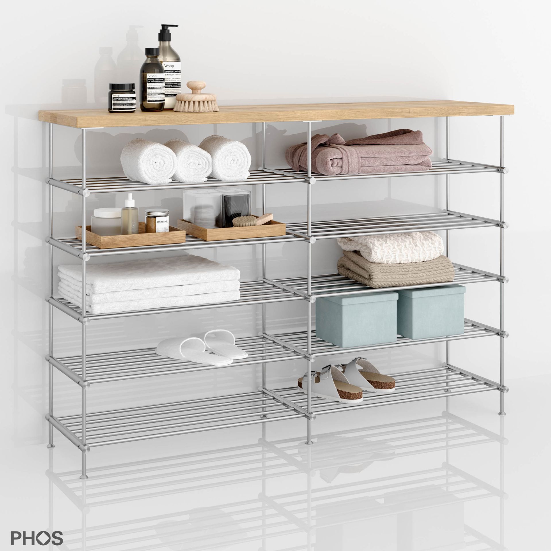 SBS1400-5-Eiche Сервант с полками из дуба, 2 секции, 5 уровней, ширина 145 см PHOS  - Вид №4