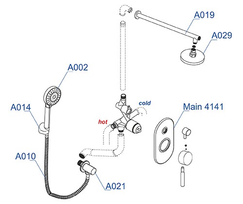 A14129 Встраиваемый комплект для душа с верхней душевой насадкой и лейкой WasserKRAFT  - Вид №2