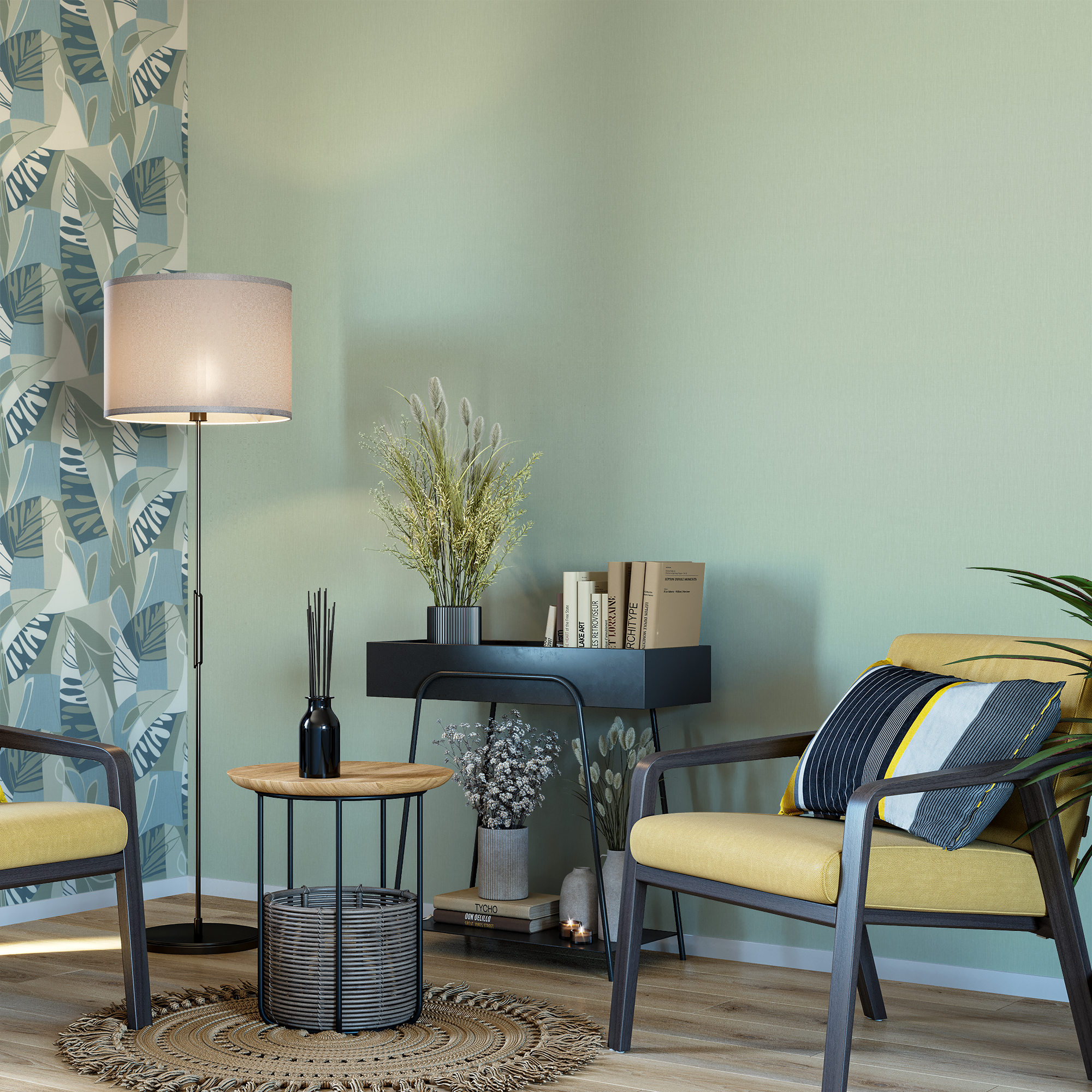 Флизелиновые обои Polynesia зеленые структурные 1.06 м 85633444 ПАЛИТРА STLM-0064748 - Вид №3