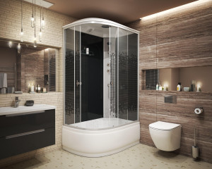 Душевая кабина NG- 7510-14R BLACK (1200х800х2150) высокий поддон(40см) стекло МОЗАИКА