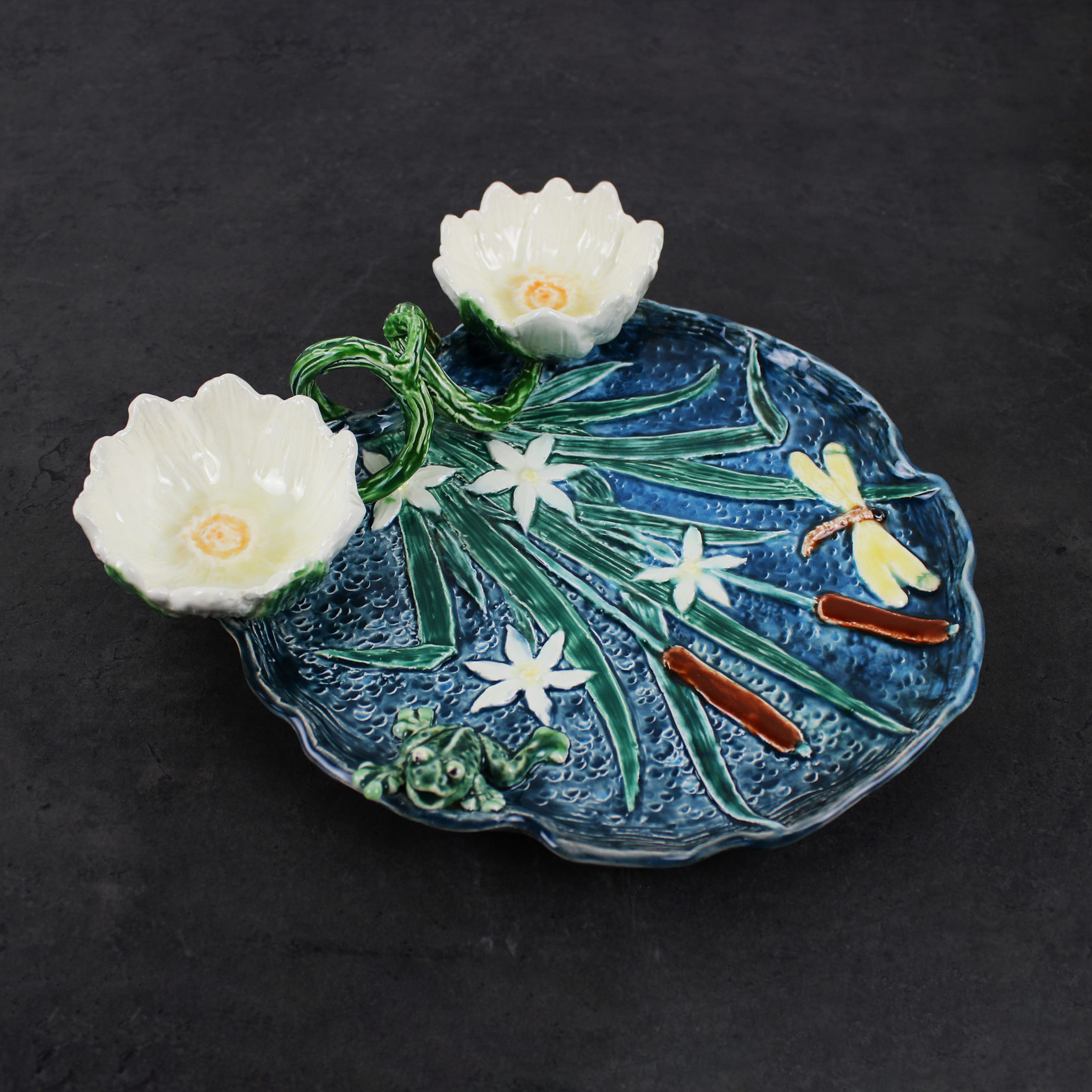 Блюдо для закусок (с двумя кувшинками) Голубой PROVANSFAIENCE sun-id-994603 - Вид №7