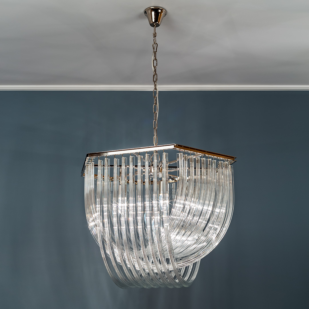 Люстра подвесная со стеклянными подвесками хром Frezia Light 116028 FREZIA LIGHT ДИЗАЙНЕРСКИЕ 00-3953611 Прозрачный;хром  - Вид №1