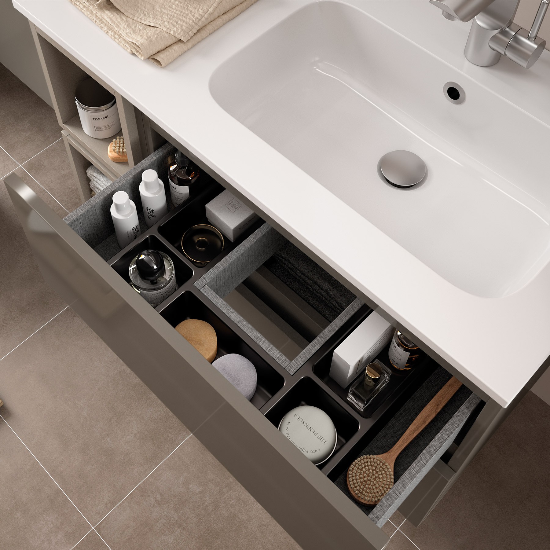 23328 SALGAR Мебель для умывальника FUSSION LINE 800 2 ящика GLOSS TAUPE 797 x 540 x 450 мм Глянцево-серо-коричневый - Вид №4