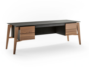 Кожаный деревянный стол с ящиками