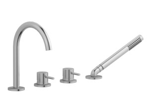 Смеситель для ванны с 4 отверстиями из нержавеющей стали с ручным душем и переключателем