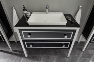 URB331201(899/312) Puris Urban Loft, тумба с черной стекл. столеш. и ножками 1280 мм + рак. 600 мм, цвет черное стекло