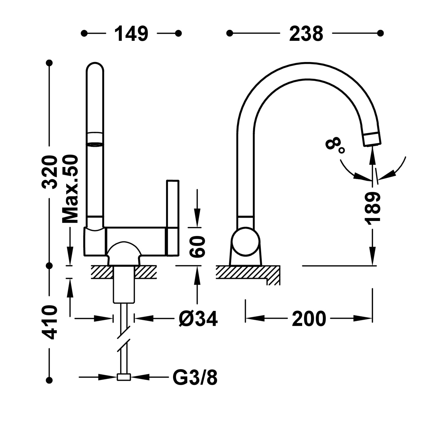 КУХОННЫЙ смеситель с одной ручкой и откидным носиком для кухни-23033502BM TRES Kitchen - Вид №1