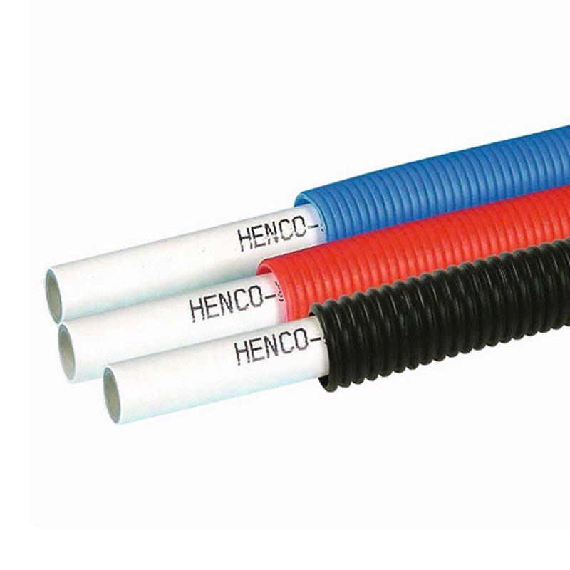 Труба металлопластиковая Henco 26x3 в красной гофре бухта 50м 50026MR