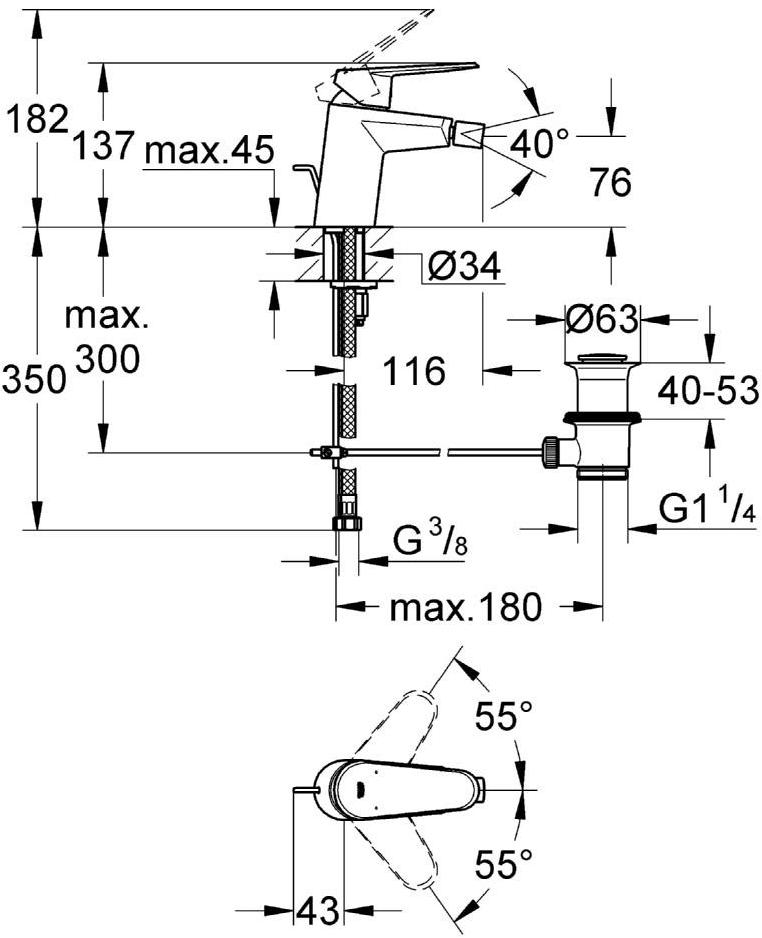 Смеситель для биде GROHE Eurodisc Cosmopolitan с донным клапаном, хром (33244002) - Вид №1
