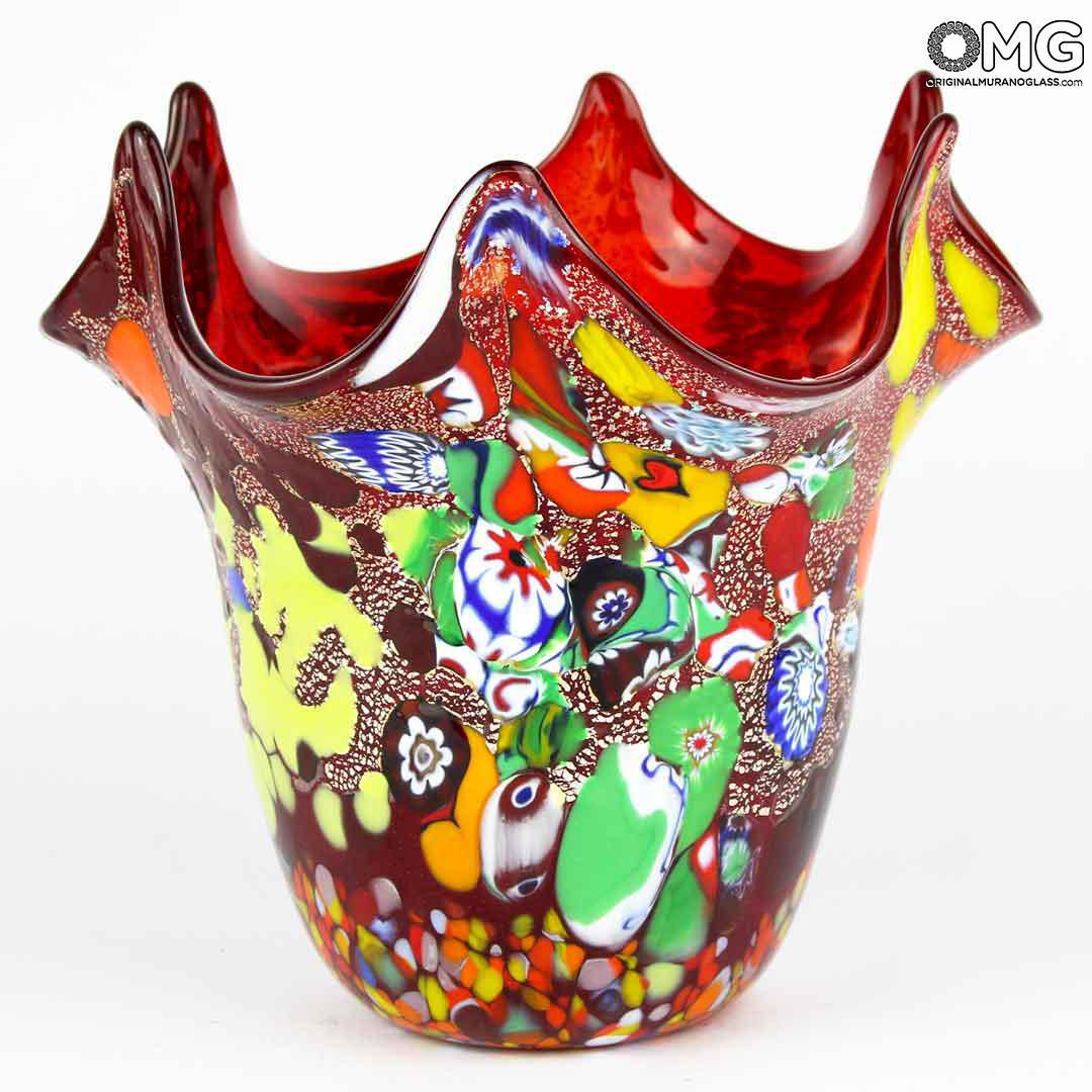 3269 ORIGINALMURANOGLASS Ваза "Венецианский ветер" - красная - Original Murano Glass OMG 15 см  - Вид №1