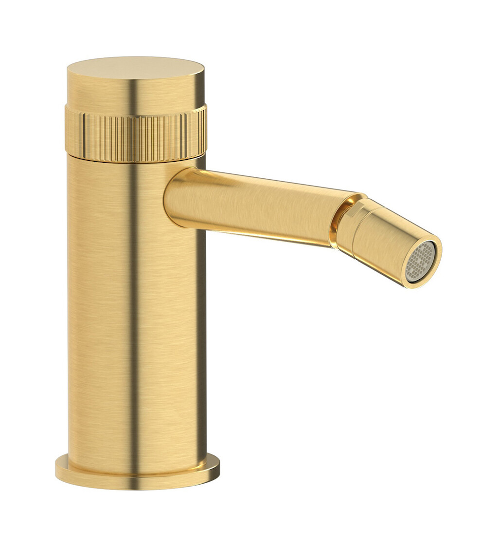 Прогрессивный смеситель для биде на 1 отверстие в комплекте с донным клапаном. WE ARE IB rx220os Brushed Gold Reflex