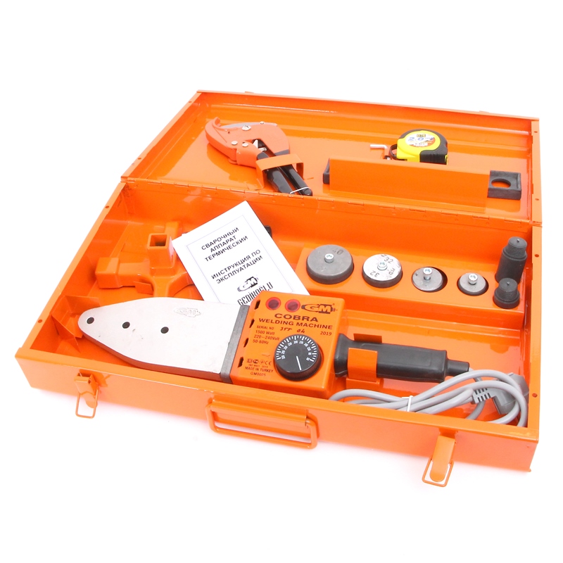 Набор монтажный GM Cobra для сварки PPR-труб 1500 Вт 16-75 мм, насадки 20-40 мм, резак, рулетка, уровень GM0005 - Вид №1