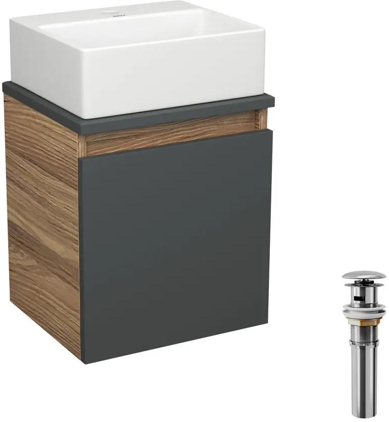 91777089 Тумба Bauedge Bau Dream Blackwood SD4414 35 с ящиком, графит, раковина BAU Cerama Mini 33х28, белая, выпуск клик клак хром STLM-0970923