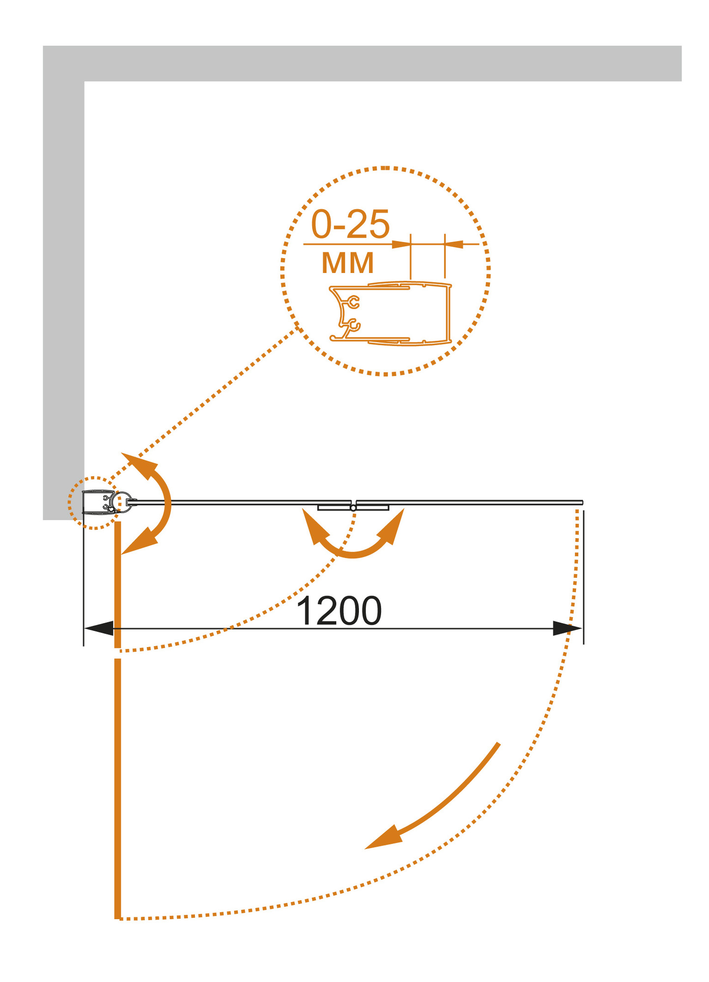 ECO-O-V-21-120/140-P-Cr-R Душевое ограждения на борт вынны Cezares Китай - Вид №2