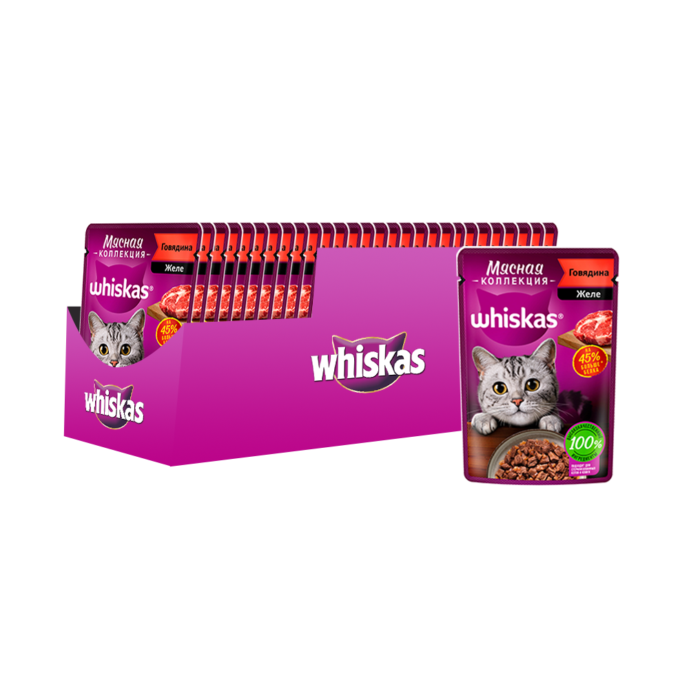 ПР0059381*28 Корм для кошек Meaty говядина пауч 75г (упаковка - 28 шт) WHISKAS 
