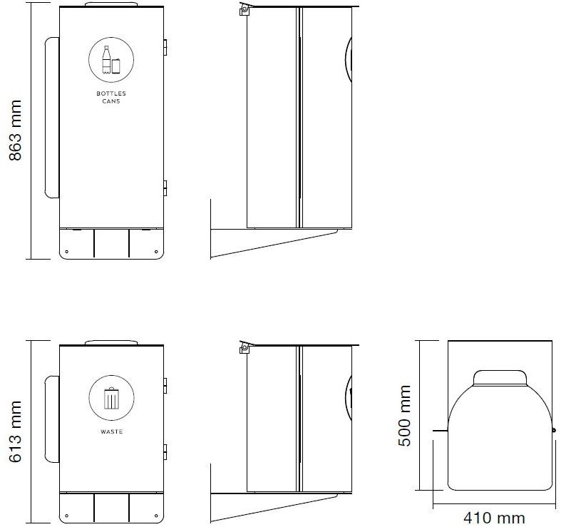 TreCe Настенный стальной мусорный бак для раздельного сбора мусора sun-id-1431733 - Вид №2