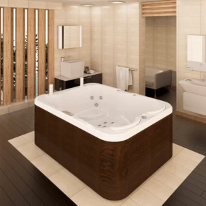 Минибассейн "МИШЕЛЬ" (белый), 2050х1550, рама-подставка, панели - декоративная террасная доска, 21 гидромассажная форсунка, 2 подголовника, хромотерапия 3 лампы, "SPA-контроллер", система фильтрации, система озонации, система подогрева воды, система слива