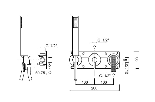 Встраиваемый смеситель для душа с ручным душем Rubinetteria Giulini Surf Deluxe ARCH-00077772 - Вид №2