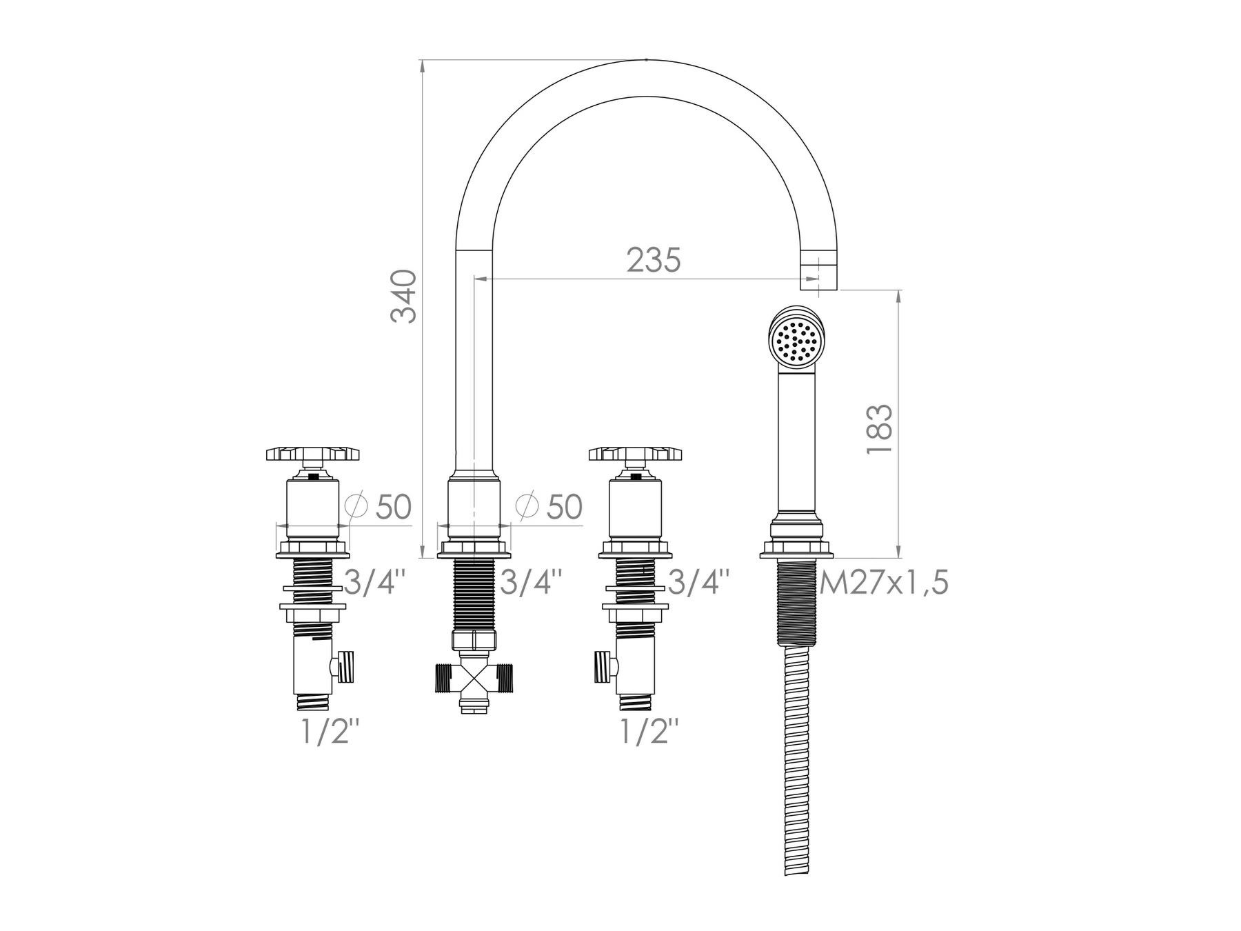 Смеситель для кухни на столешнице со съемным ручным душем rvb FLAMANT FACTORY ARCH-00050889 - Вид №2