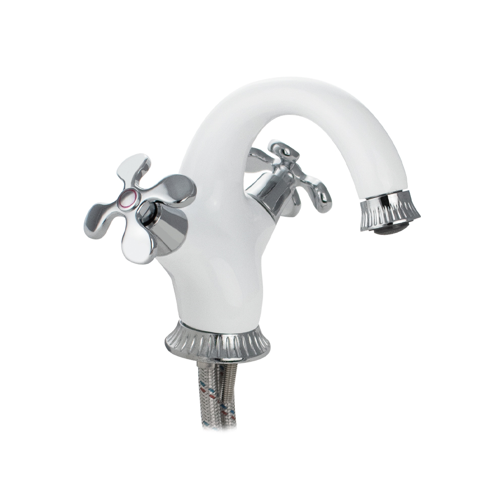 GFmark - Смеситель на раковину, металлокерамика, комбинированный, с белой эмалью, код: 5930 