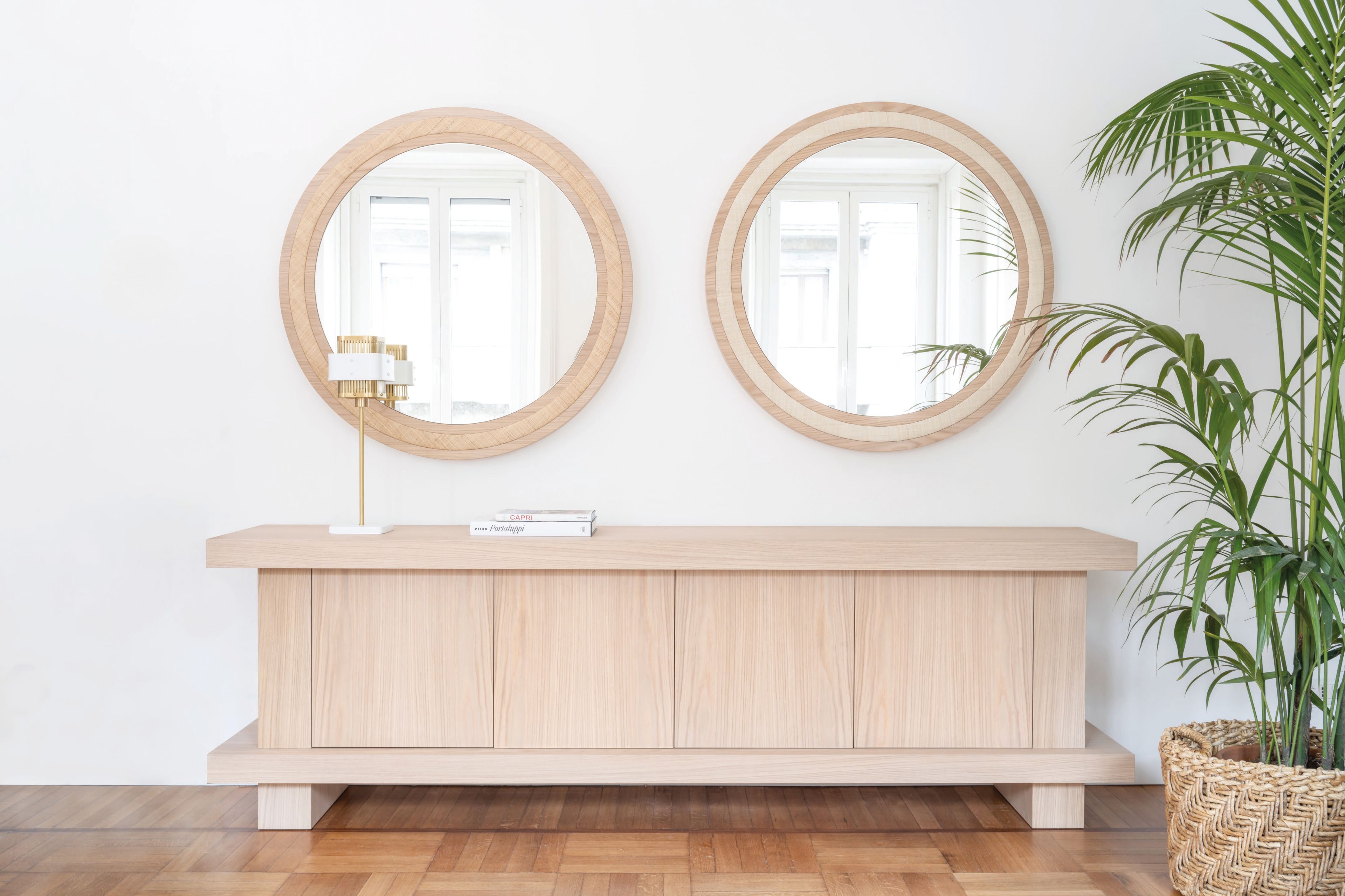 Круглое зеркало из дерева и рафии с настенной рамкой DOM EDIZIONI коллекция Riviera ARCH-00092380 - Вид №1