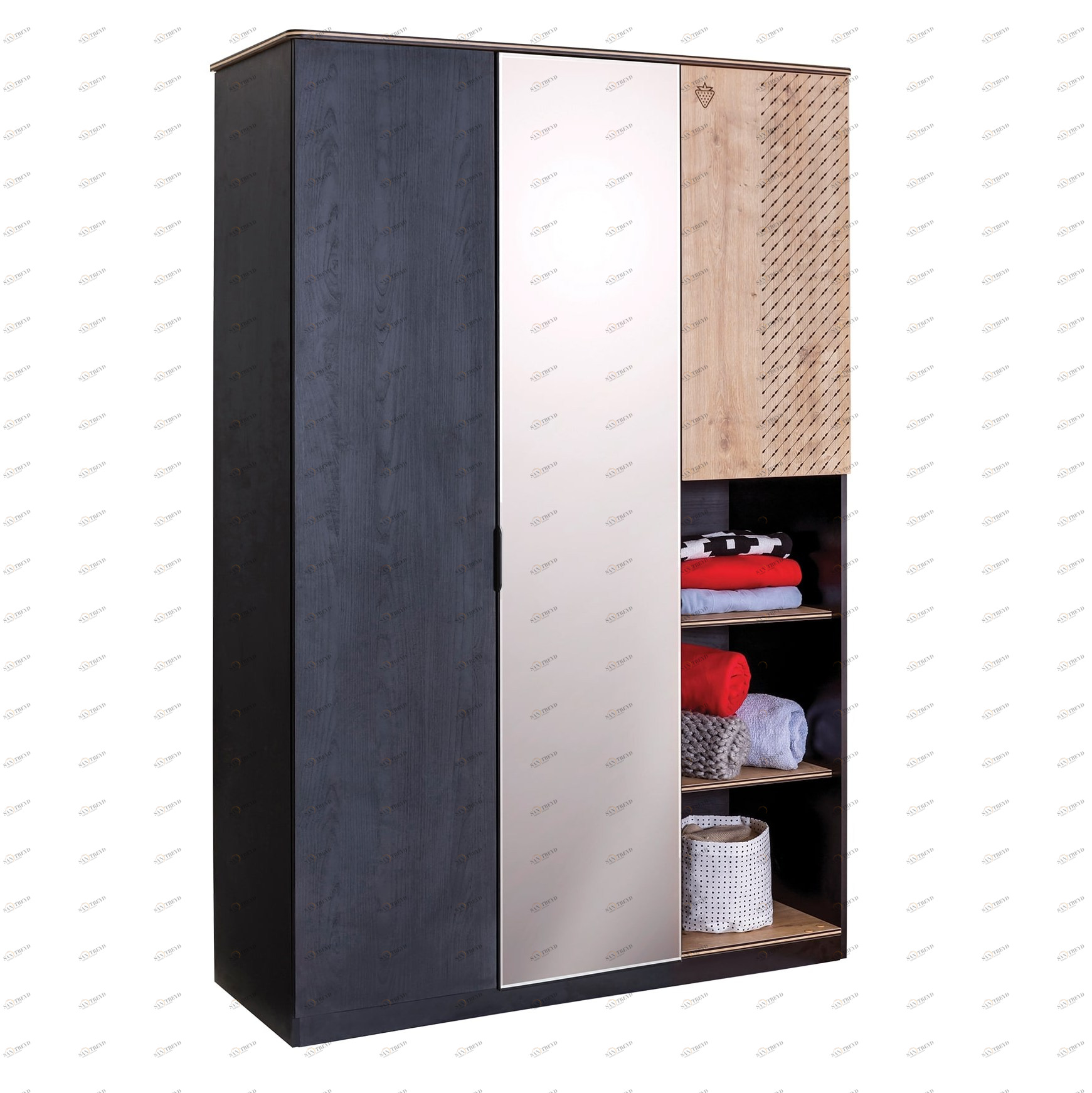 Шкаф распашной трехстворчатый с зеркалом черный Black CILEK BLACK 00-3832561 Черный Santreyd