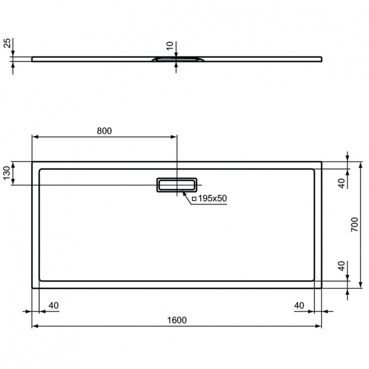 T447801 Душевой поддон 1600x700x25 мм Ideal Standard ULTRAFLAT NEW  - Вид №4