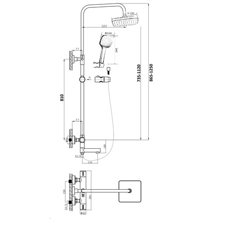 Orange T02S4-911b Душевая система с термостатом черного цвета в комплекте Хром sun-id-1517038 - Вид №1