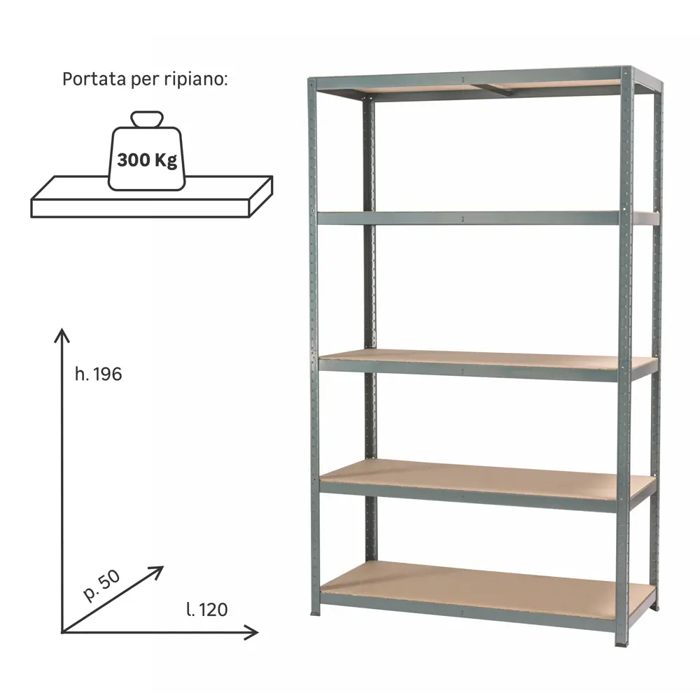 Стеллаж металлический Spaceo 120x196x50 см, 5 полок, цвет серый 81931050 STLM-2148941  - Вид №5