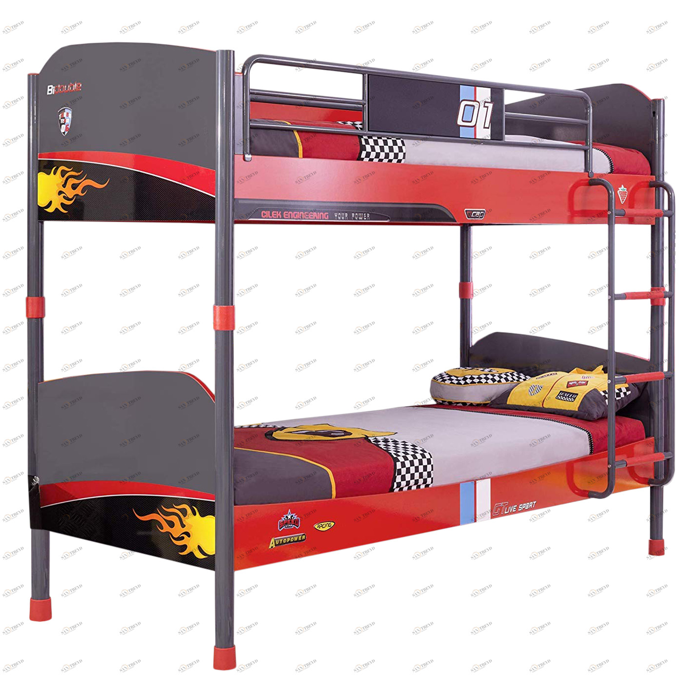 Детская двухъярусная кровать 90х200 см черная Champion Racer CILEK CHAMPION RACER 00-3832152 Черный;красный Santreyd 